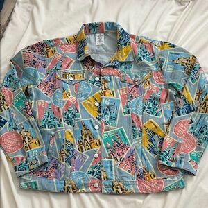 Disney Multicolor Graphic Fabric oversize denim jacket “nwt”SZ: L